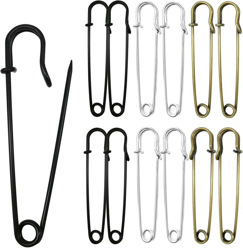 Urmspst Safety Pins (Upgraded), 3" Large Safety Pins Pack of 30 for Clothes Leather Canvas Blankets Crafts Skirts Kilts, Extra Large Safety Pin Heavy Duty SafetyPins (Black, Silver, Bronze) - Image 1
